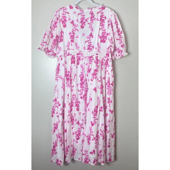 RO’S GARDEN DRESS PINK VIENNA INES FLORAL COTTON MIDI BOHO FEMININE MILKMAID - Picture 2 of 14